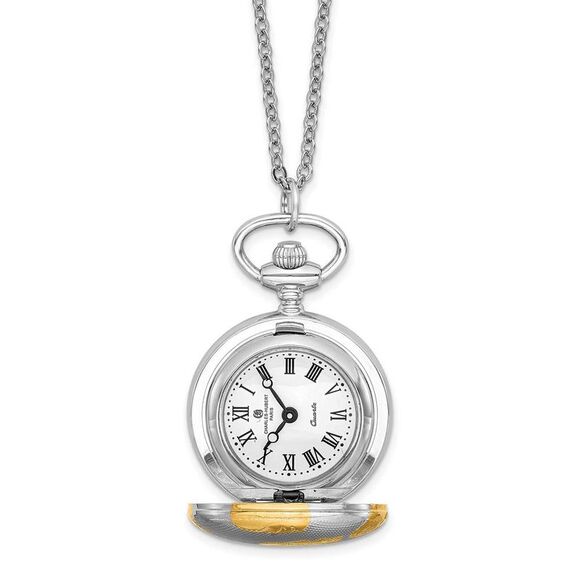Charles Hubert Two-tone Floral Design Pendant Watch, 28 Inch - Picture 1 of 6
